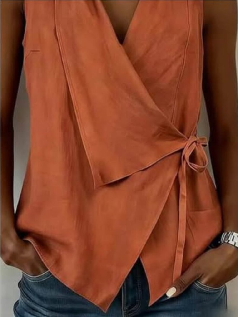 AUMORA Women's V-Neck Crisscross Tie Lace Up Tank Top